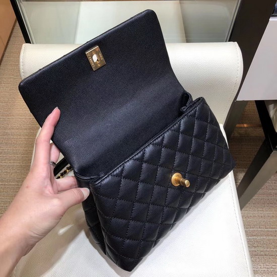 Chanel Small Flap Bag with Lizard Top Handle Black Grained Calfskin