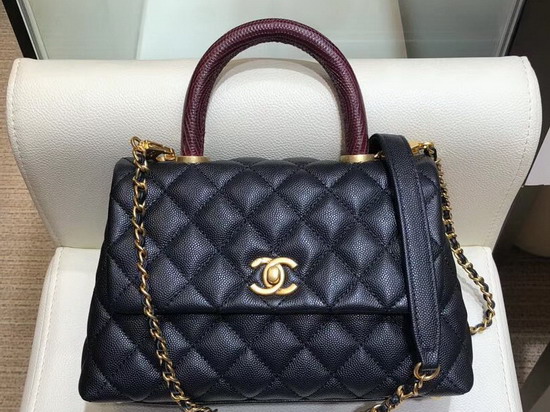 Chanel Small Flap Bag with Lizard Top Handle Black Grained Calfskin