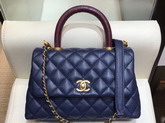 Chanel Small Flap Bag with Lizard Top Handle Blue Grained Calfskin