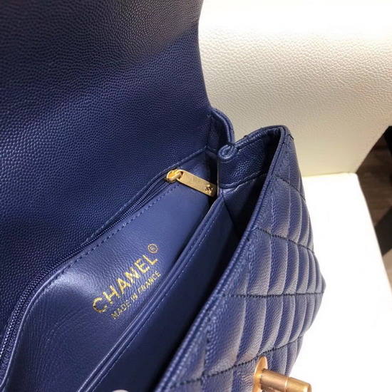 Chanel Small Flap Bag with Lizard Top Handle Blue Grained Calfskin