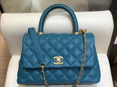 Chanel Small Flap Bag with Lizard Top Handle Ocean Blue Grained Calfskin