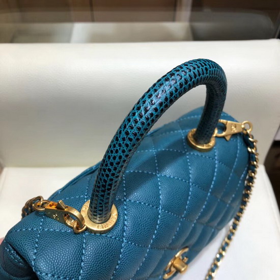 Chanel Small Flap Bag with Lizard Top Handle Ocean Blue Grained Calfskin