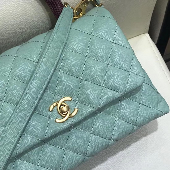 Chanel Small Flap Bag with Lizard Top Handle Turquoise Grained Calfskin