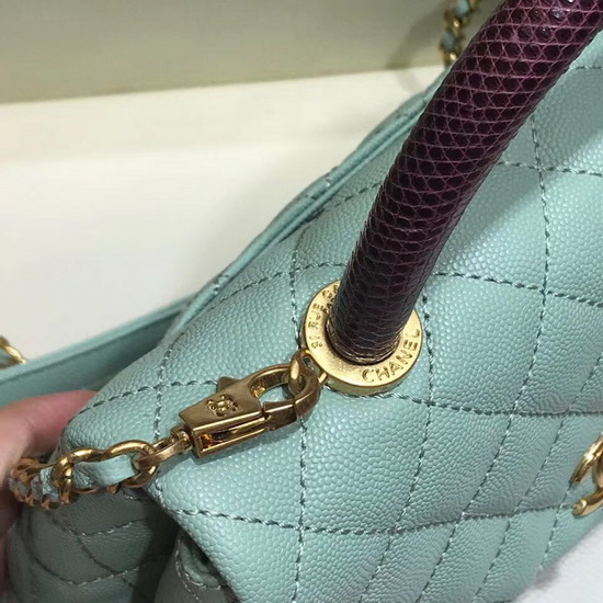 Chanel Small Flap Bag with Lizard Top Handle Turquoise Grained Calfskin