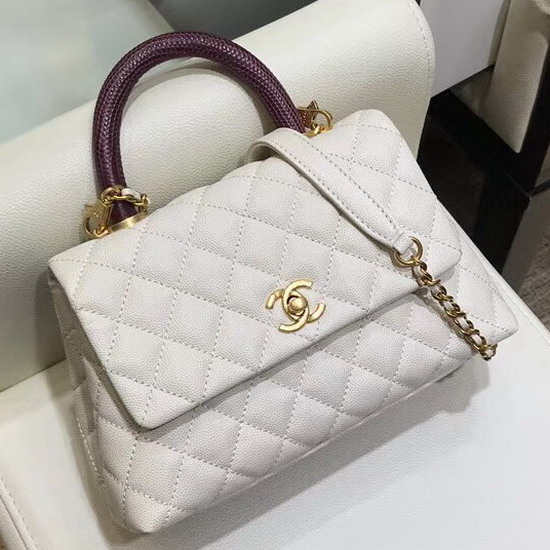 Chanel Small Flap Bag with Lizard Top Handle White Grained Calfskin