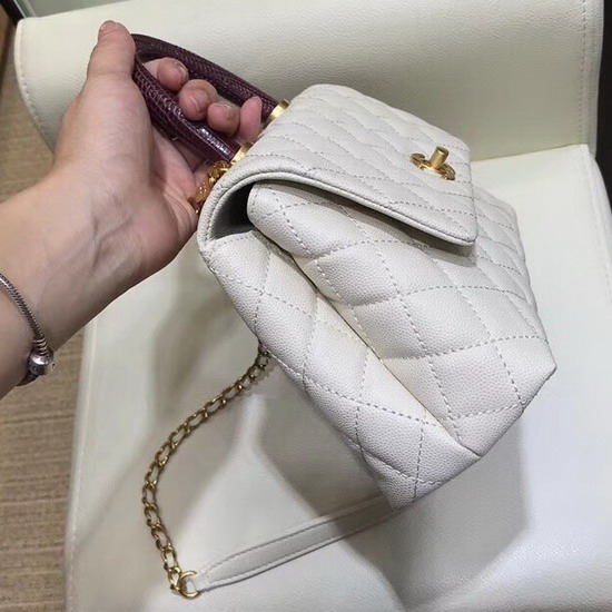 Chanel Small Flap Bag with Lizard Top Handle White Grained Calfskin