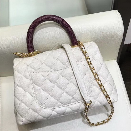 Chanel Small Flap Bag with Lizard Top Handle White Grained Calfskin