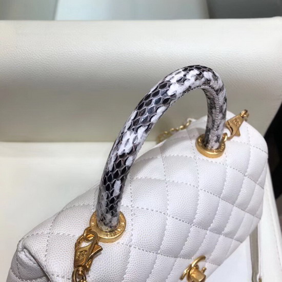 Chanel Small Flap Bag with Python Top Handle White Grained Calfskin