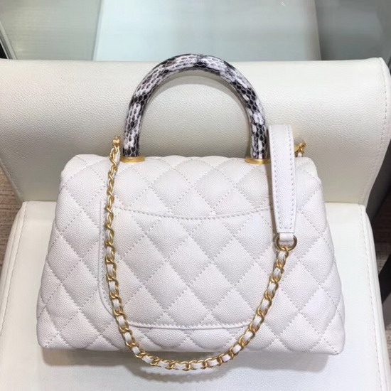 Chanel Small Flap Bag with Python Top Handle White Grained Calfskin