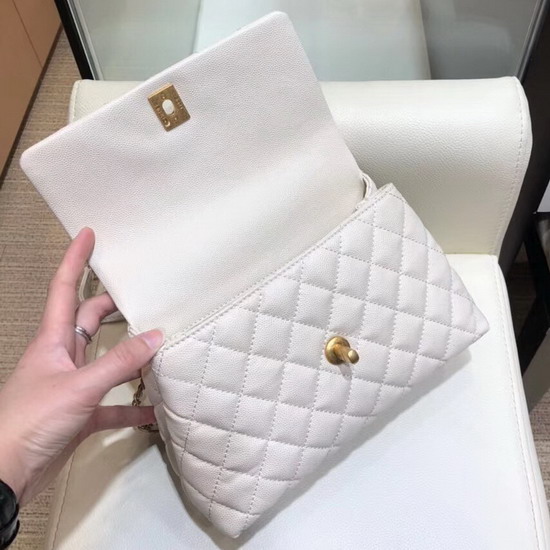 Chanel Small Flap Bag with Python Top Handle White Grained Calfskin