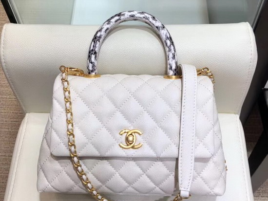 Chanel Small Flap Bag with Python Top Handle White Grained Calfskin