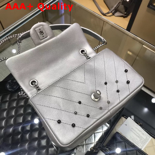 Chanel Small Flap Bag with Studs Silver Lambskin Replica