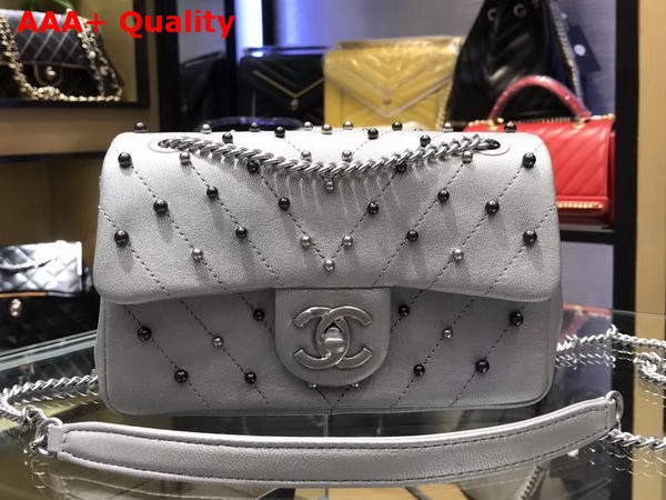 Chanel Small Flap Bag with Studs Silver Lambskin Replica