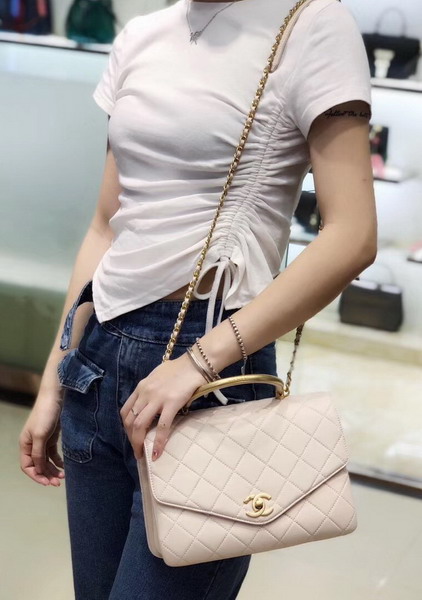 Chanel Small Flap Bag with Top Handle Beige Calfskin and Gold Tone Metal AS0625