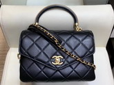 Chanel Small Flap Bag with Top Handle Black Calfskin Gold Tone Metal AS0625