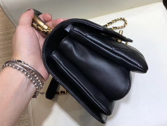 Chanel Small Flap Bag with Top Handle Black Calfskin Gold Tone Metal AS0625