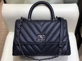 Chanel Small Flap Bag with Top Handle Black Chevron Grained Calfskin