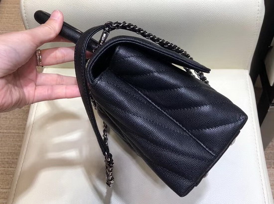 Chanel Small Flap Bag with Top Handle Black Chevron Grained Calfskin