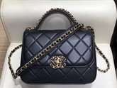 Chanel Small Flap Bag with Top Handle Black Lambskin and Gold Tone Metal AS0970