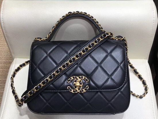 Chanel Small Flap Bag with Top Handle Black Lambskin and Gold Tone Metal AS0970