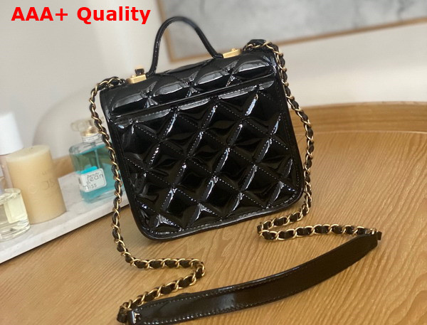 Chanel Small Flap Bag with Top Handle Black Patent Leather AS3652 Replica