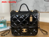 Chanel Small Flap Bag with Top Handle Black Patent Leather AS3652 Replica