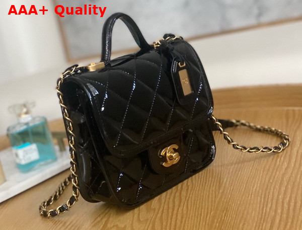 Chanel Small Flap Bag with Top Handle Black Patent Leather AS3652 Replica