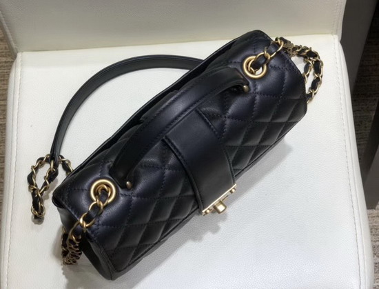 Chanel Small Flap Bag with Top Handle Black Quilted and Chevron Calfskin and Gold Tone Metal AS0804