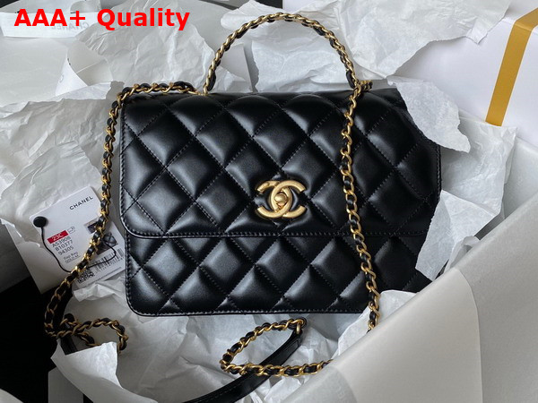 Chanel Small Flap Bag with Top Handle Black Shiny Calfskin and Gold Tone Metal AS3908 Replica