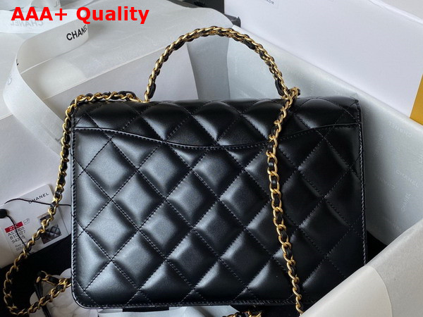 Chanel Small Flap Bag with Top Handle Black Shiny Calfskin and Gold Tone Metal AS3908 Replica