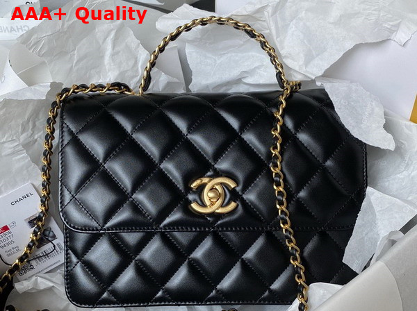 Chanel Small Flap Bag with Top Handle Black Shiny Calfskin and Gold Tone Metal AS3908 Replica