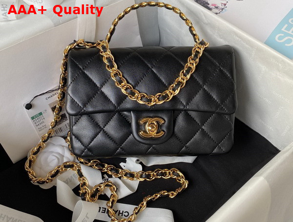 Chanel Small Flap Bag with Top Handle Black Shiny Lambskin Gold Tone Metal AS4023 Replica