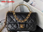 Chanel Small Flap Bag with Top Handle Black Shiny Lambskin Gold Tone Metal AS4023 Replica