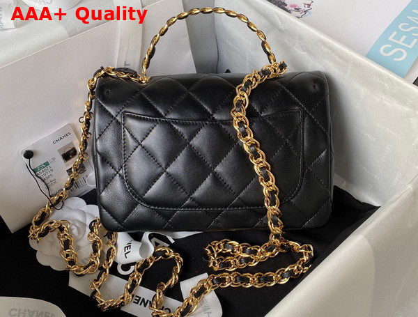 Chanel Small Flap Bag with Top Handle Black Shiny Lambskin Gold Tone Metal AS4023 Replica