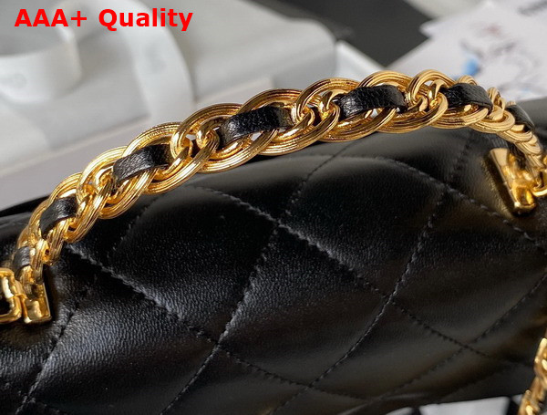 Chanel Small Flap Bag with Top Handle Black Shiny Lambskin Gold Tone Metal AS4023 Replica