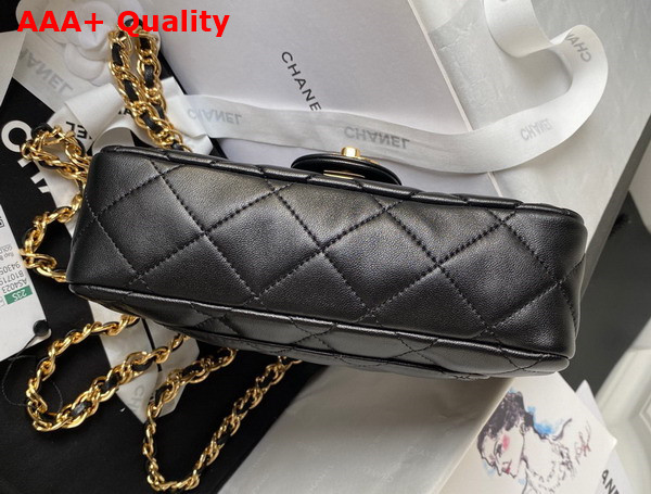 Chanel Small Flap Bag with Top Handle Black Shiny Lambskin Gold Tone Metal AS4023 Replica