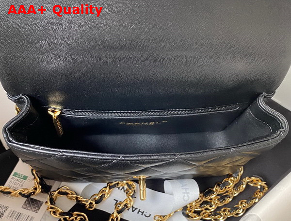 Chanel Small Flap Bag with Top Handle Black Shiny Lambskin Gold Tone Metal AS4023 Replica