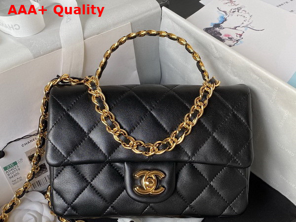 Chanel Small Flap Bag with Top Handle Black Shiny Lambskin Gold Tone Metal AS4023 Replica