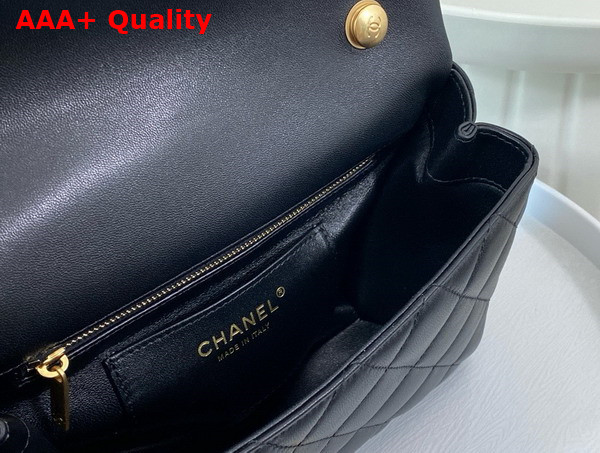 Chanel Small Flap Bag with Top Handle Black Shiny Lambskin Imitation Pearls Gold Tone Metal AS5002 Replica