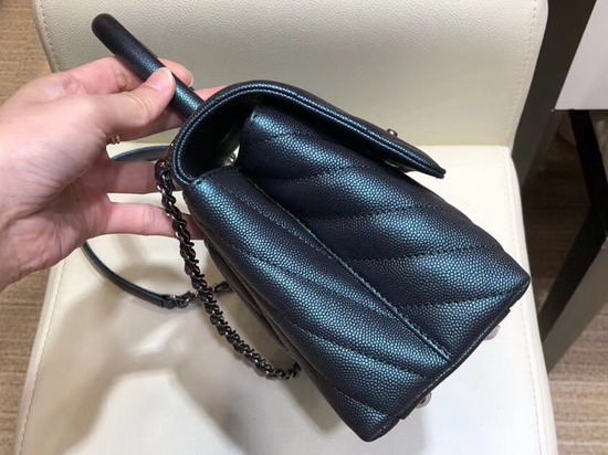 Chanel Small Flap Bag with Top Handle Dark Turquoise Chevron Grained Calfskin A92990