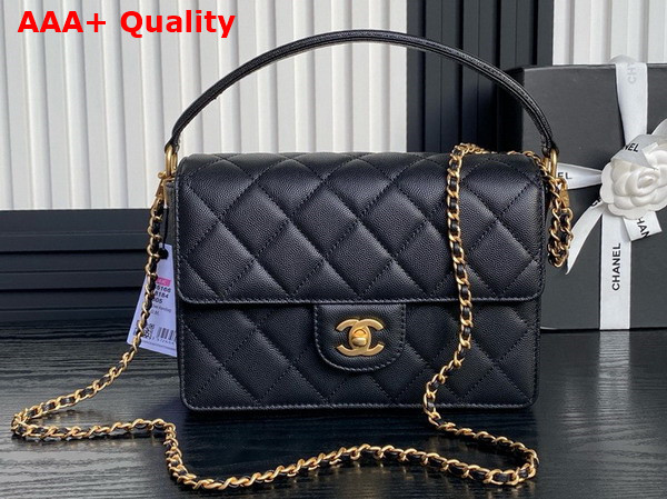 Chanel Small Flap Bag with Top Handle Grained Shiny Calfskin Gold Tone Metal Black AS5166 Replica