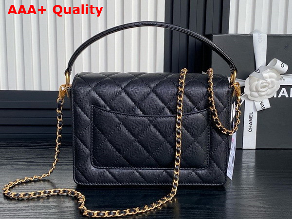 Chanel Small Flap Bag with Top Handle Grained Shiny Calfskin Gold Tone Metal Black AS5166 Replica