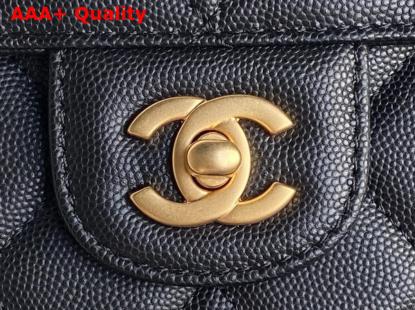 Chanel Small Flap Bag with Top Handle Grained Shiny Calfskin Gold Tone Metal Black AS5166 Replica