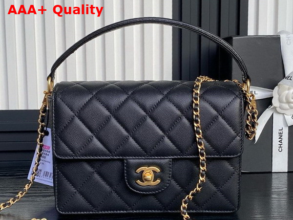 Chanel Small Flap Bag with Top Handle Grained Shiny Calfskin Gold Tone Metal Black AS5166 Replica