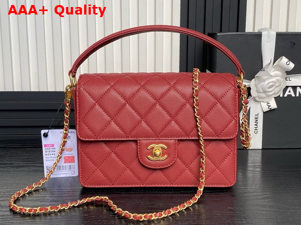 Chanel Small Flap Bag with Top Handle Grained Shiny Calfskin Gold Tone Metal Burgundy AS5166 Replica