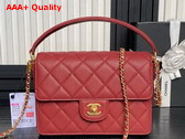 Chanel Small Flap Bag with Top Handle Grained Shiny Calfskin Gold Tone Metal Burgundy AS5166 Replica