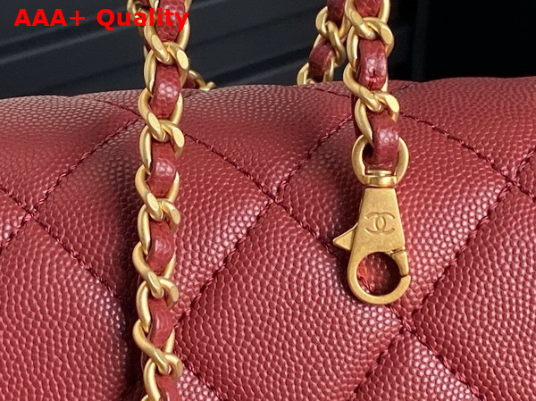 Chanel Small Flap Bag with Top Handle Grained Shiny Calfskin Gold Tone Metal Burgundy AS5166 Replica