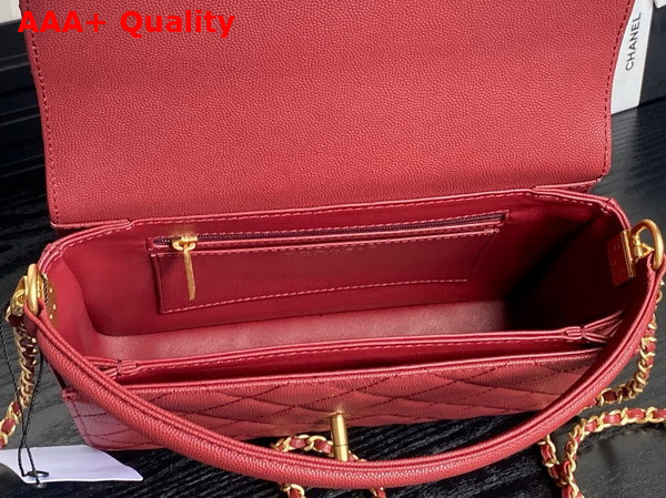 Chanel Small Flap Bag with Top Handle Grained Shiny Calfskin Gold Tone Metal Burgundy AS5166 Replica