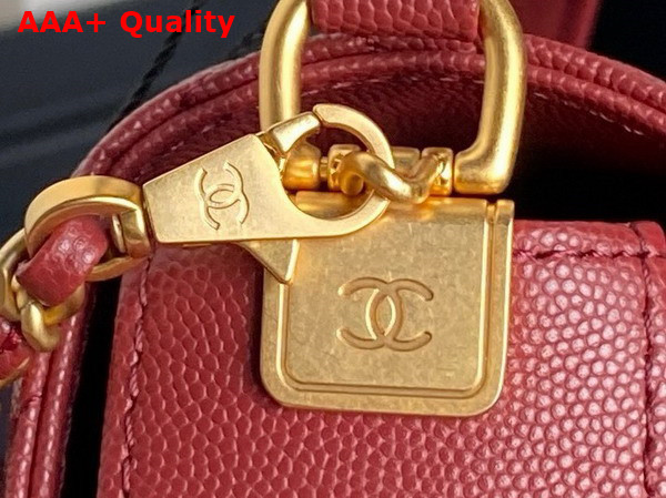 Chanel Small Flap Bag with Top Handle Grained Shiny Calfskin Gold Tone Metal Burgundy AS5166 Replica