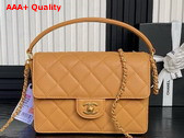 Chanel Small Flap Bag with Top Handle Grained Shiny Calfskin Gold Tone Metal Light Brown AS5166 Replica